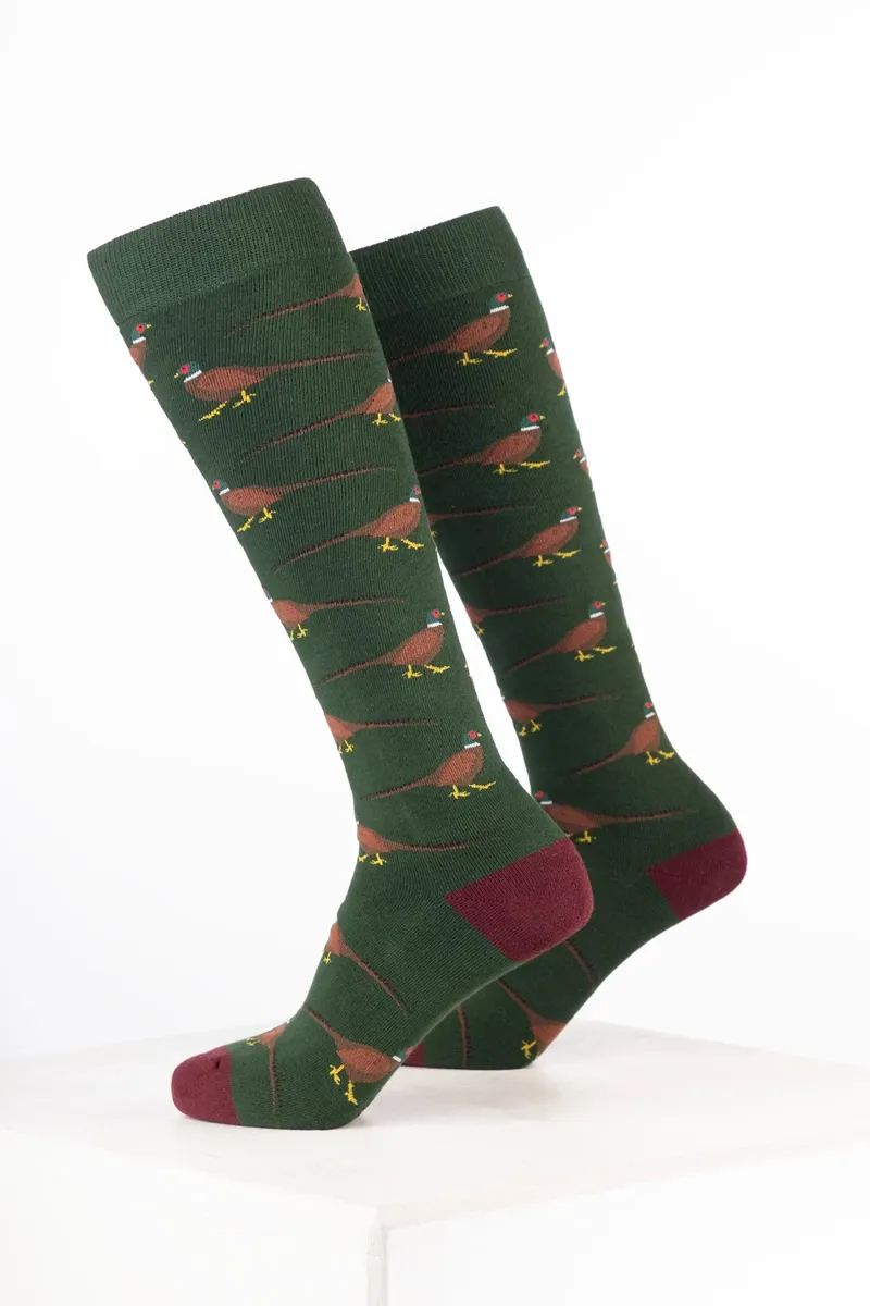 Rydale Men's Bird Welly Socks Pack of 10 - Walking Pheasant Dark Olive-1