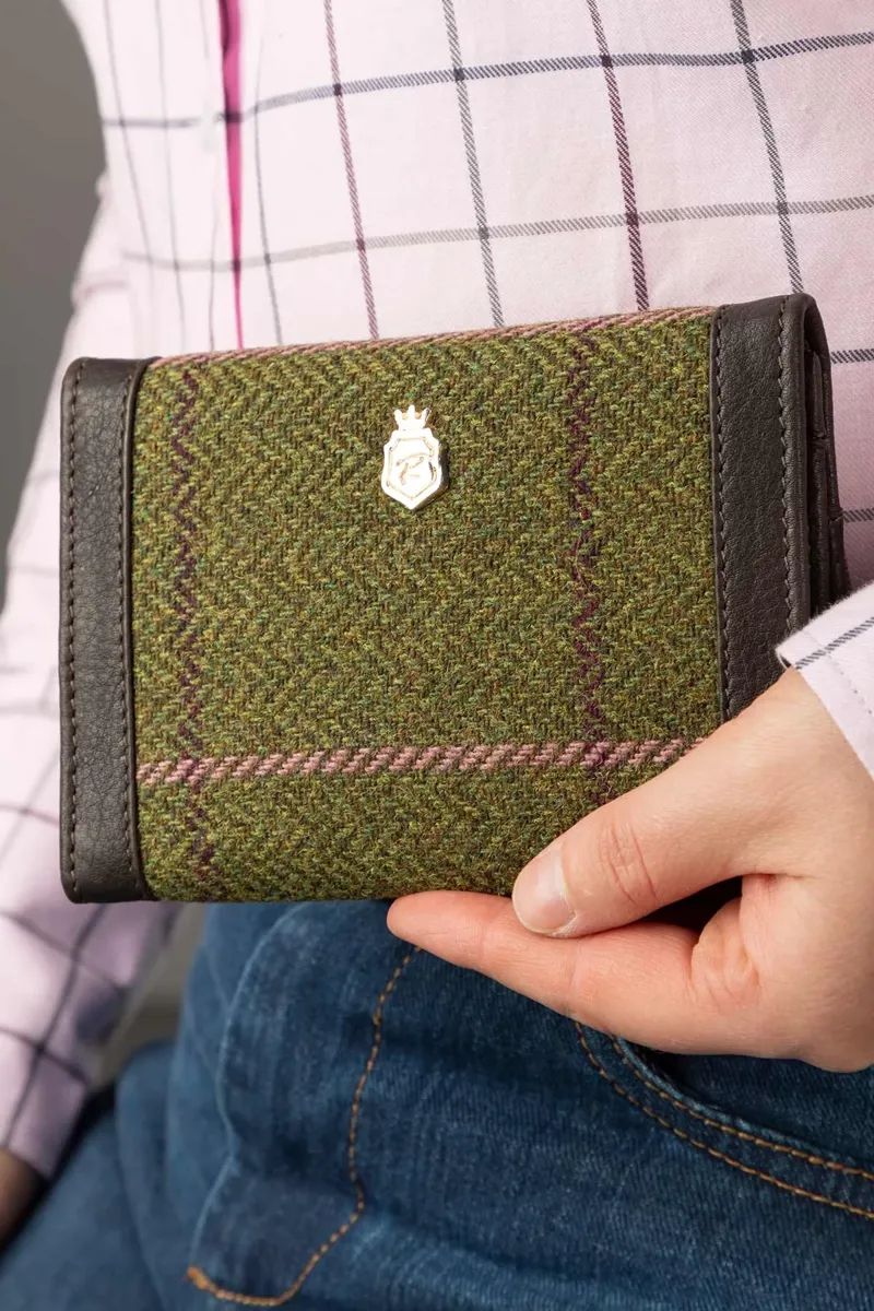 Rydale Ladies Helmsley Tweed Trifold Purse - Dark Green-3
