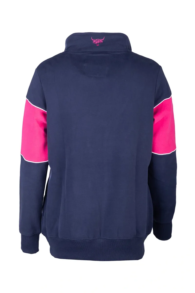 Rydale Ladies Byland Highland Cow Sweatshirt - Navy/Bonbon-1