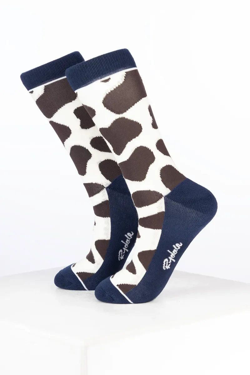 Rydale Womens Bamboo Rich Cow Print Ankle Socks Pack of Ten - Cow Cream/Brown-1