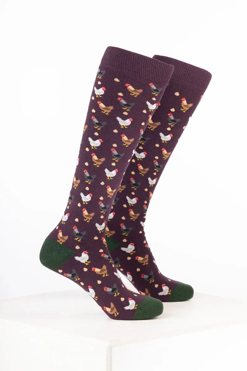 Rydale Women's Bird Welly Socks Pack of 10 -  Chicken Dark Berry