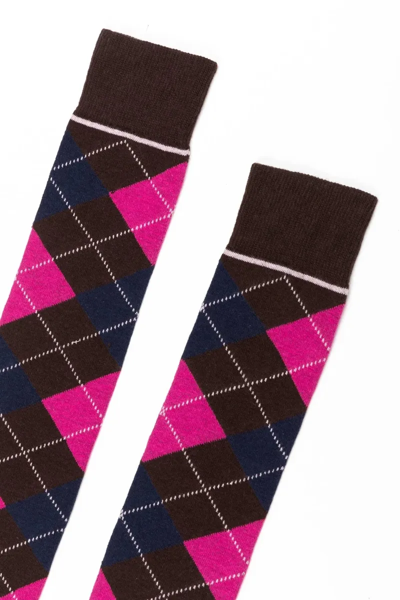 Rydale Ladies Argyle Knee High Riding Socks - Dark Brown-1