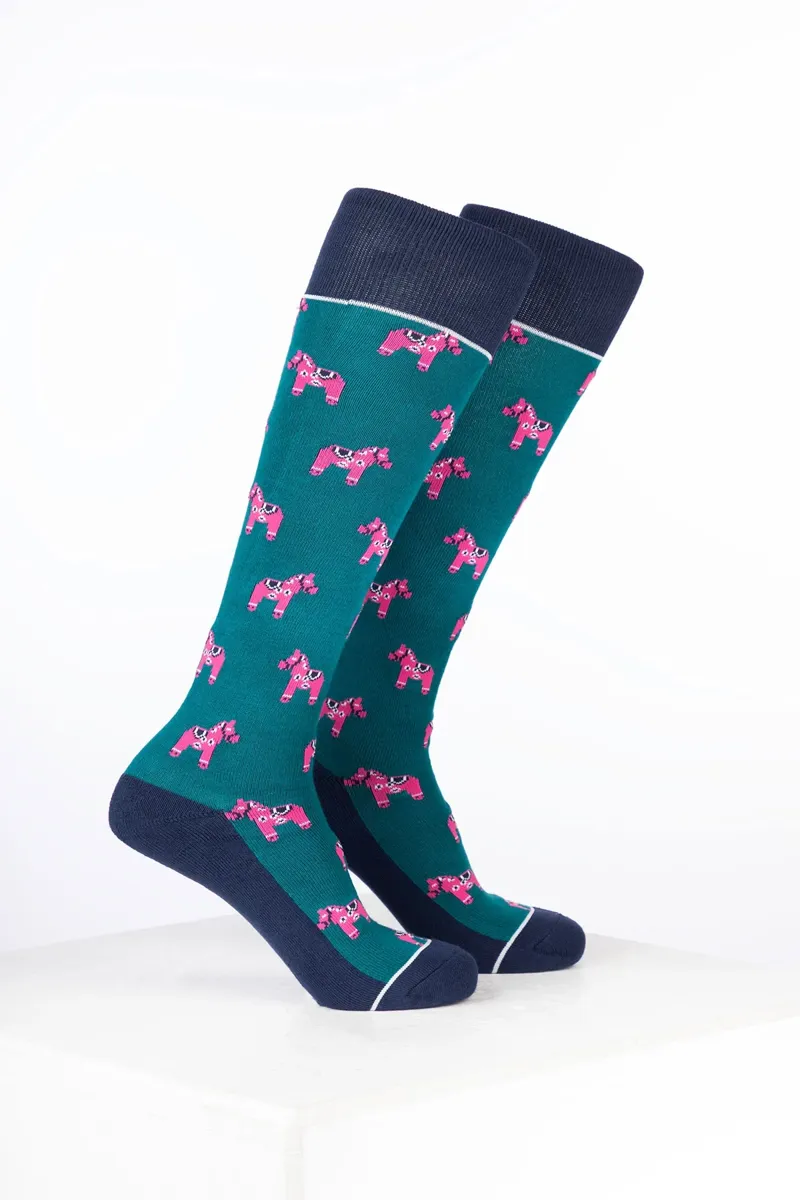 Rydale Junior Bamboo Rich Equestrian Print Riding Socks Pack of Ten - Pony Green
