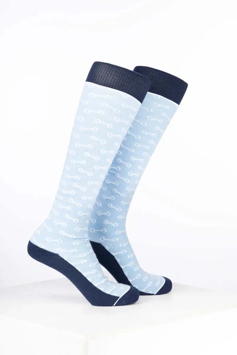 Rydale Womens Bamboo Rich Equestrian Print Riding Socks Pack of Ten - Snaffle Soft Blue
