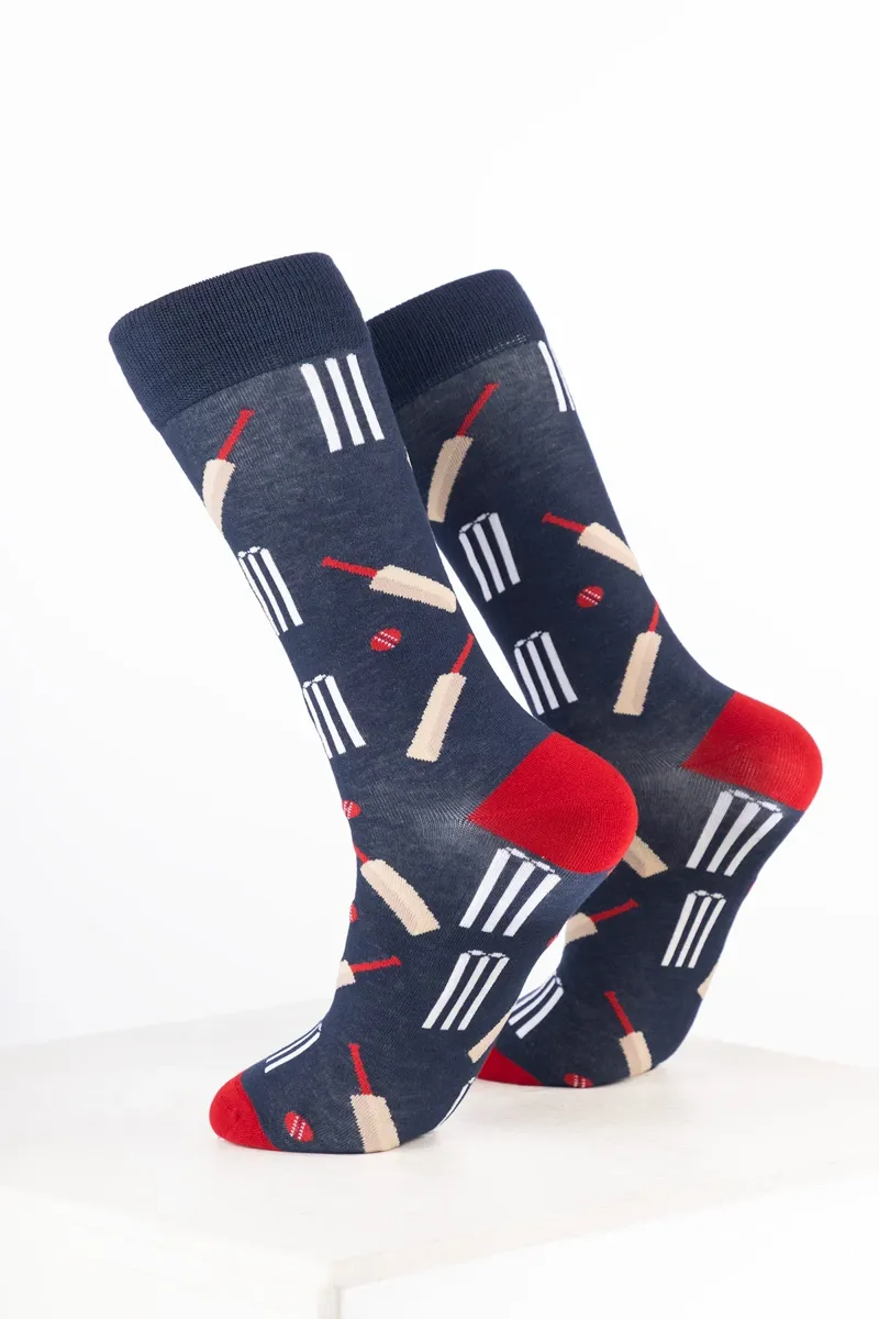 Rydale Mens Bamboo Rich Sports Print Ankle Socks Pack of 10 - Cricket Navy-1
