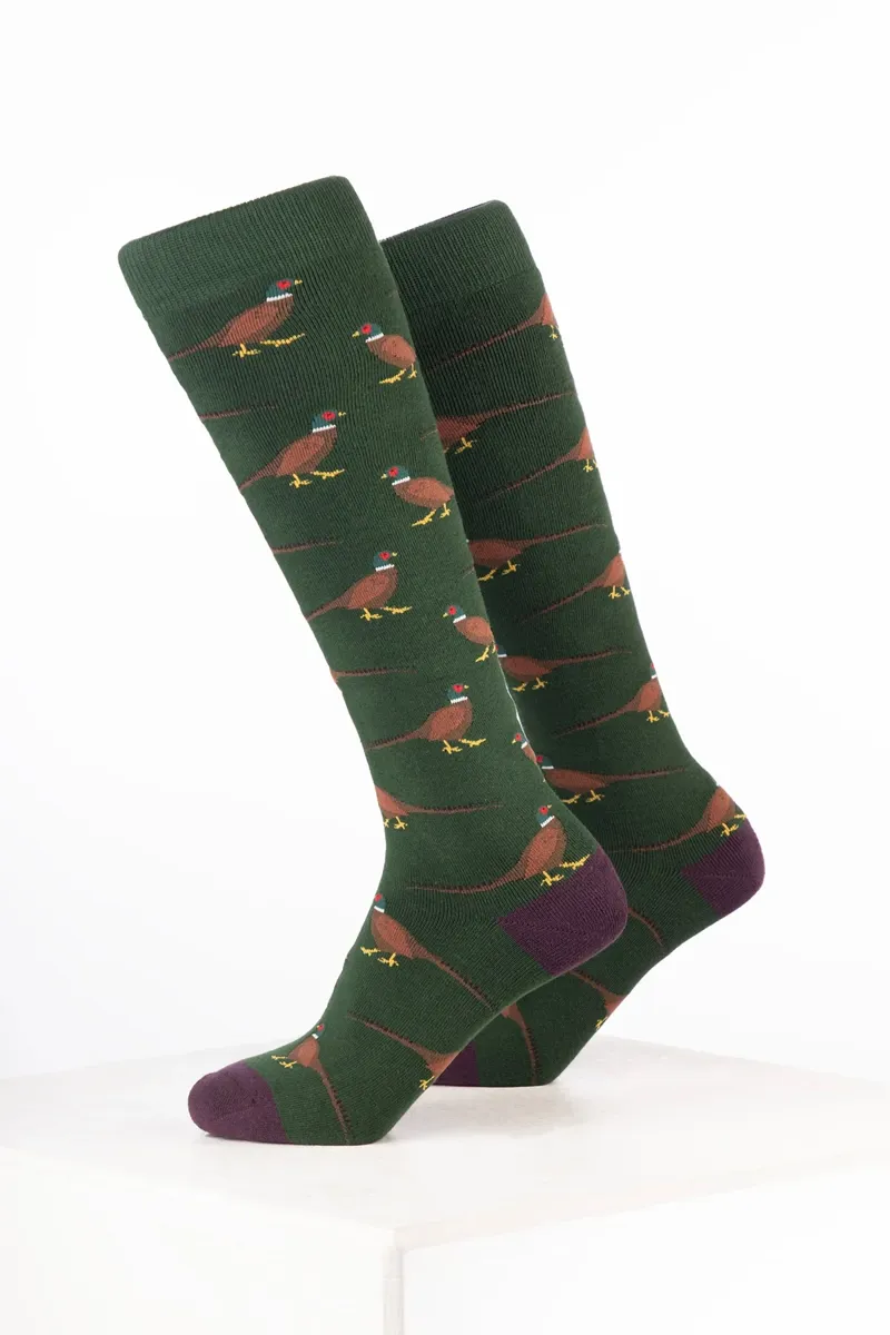 Rydale Women's Bird Welly Socks Pack of 10 - Walking Pheasant Dark Olive-1