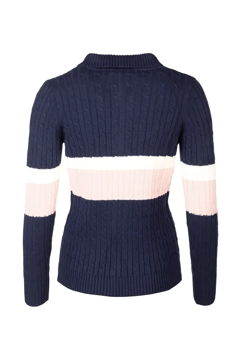 Rydale Ladies Bramham Striped Quarter Zip Jumper - Navy-1