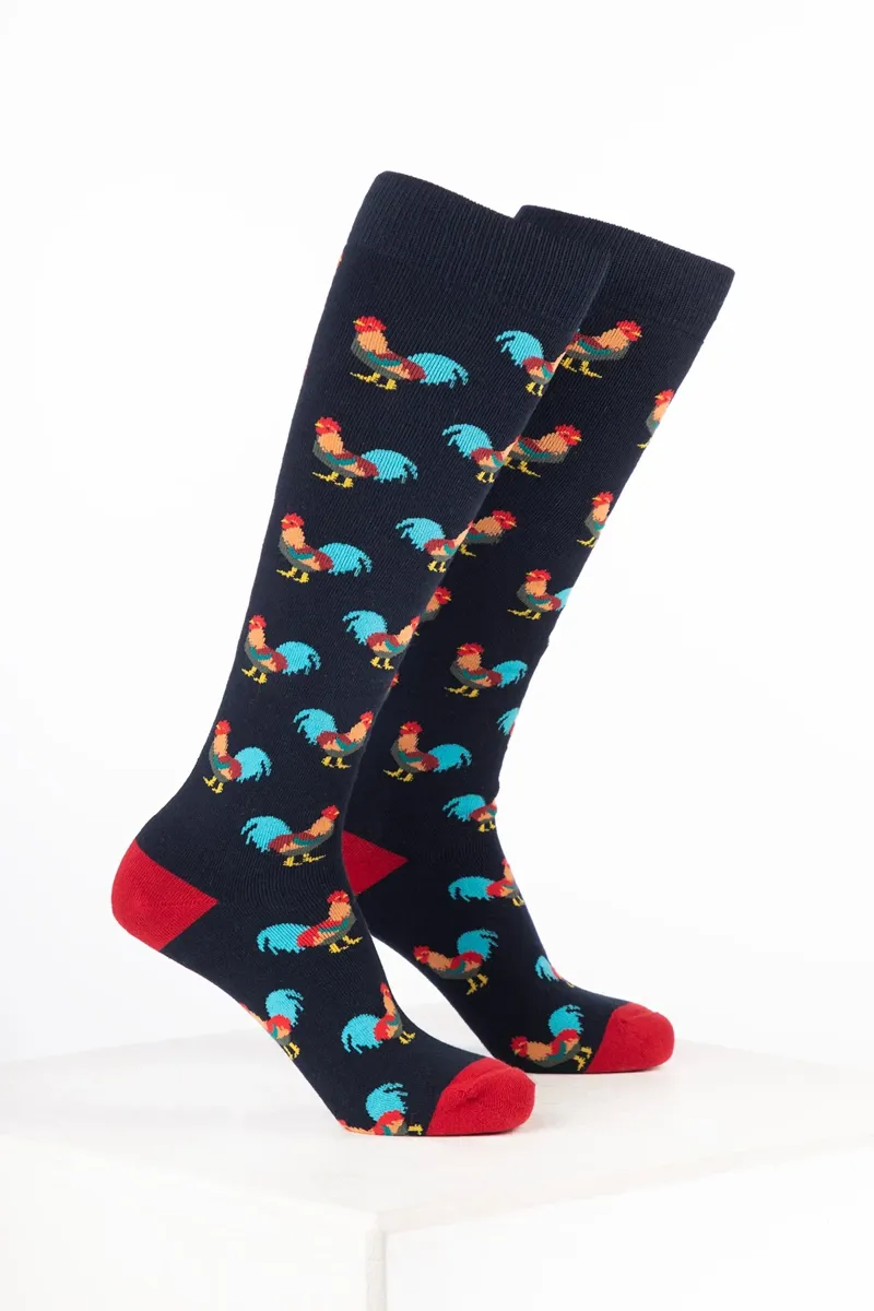 Rydale Men's Bird Welly Socks Pack of 10 - Cockerel Navy
