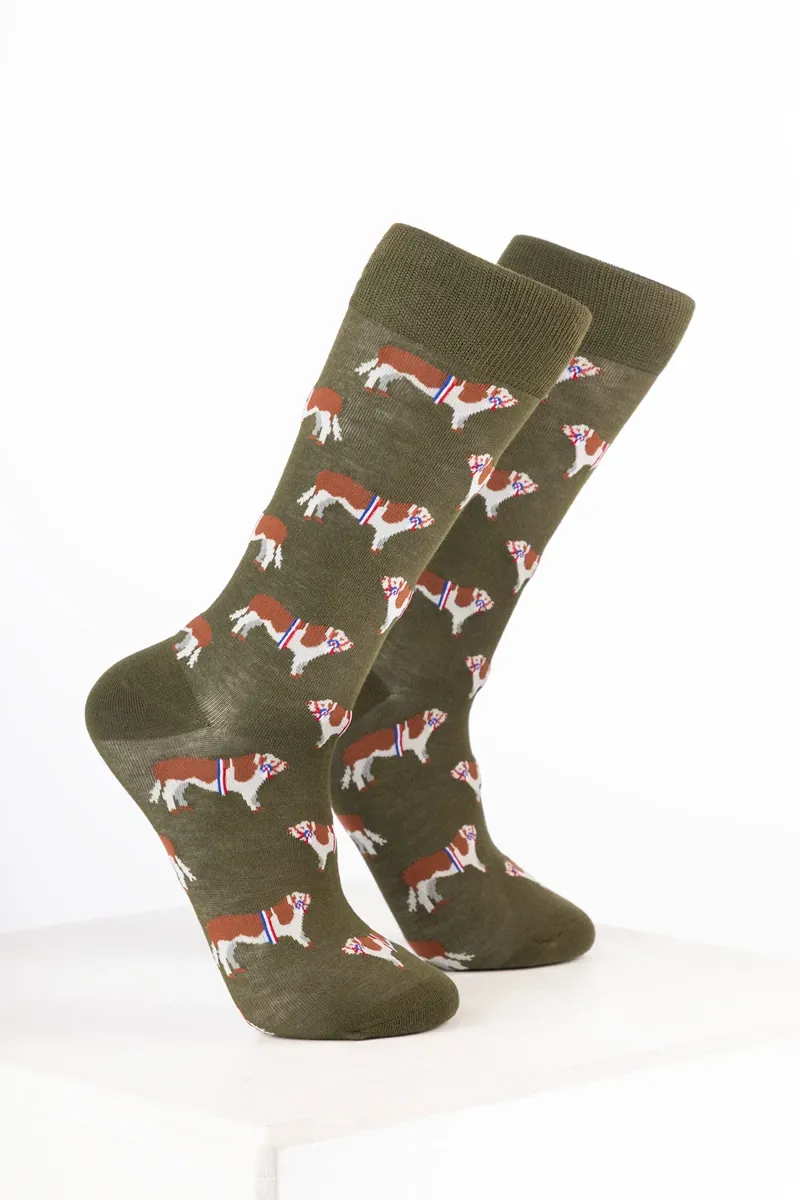 Rydale Women's Bamboo Rich Farm Ankle Socks Pack of 10 - Champion Heifer Dark Olive