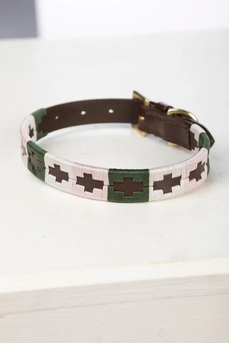Rydale Polo Belt Dog Collar - Khaki/White/Sorbet-1