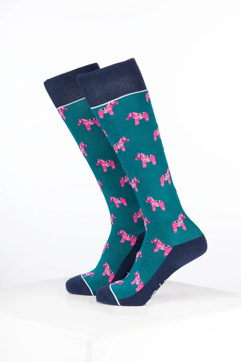 Rydale Junior Bamboo Rich Equestrian Print Riding Socks Pack of Ten - Pony Green-1