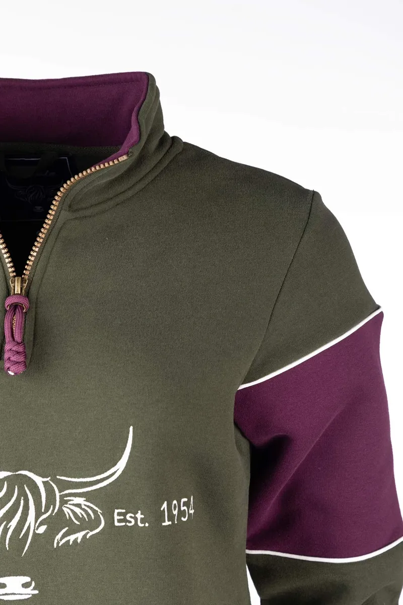 Rydale Ladies Byland Highland Cow Sweatshirt - Olive/Berry-3