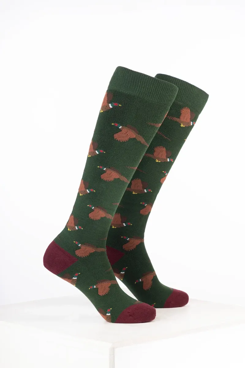Rydale Kids Animal Welly Socks Pack of 10 - Flying Pheasant Dark Olive