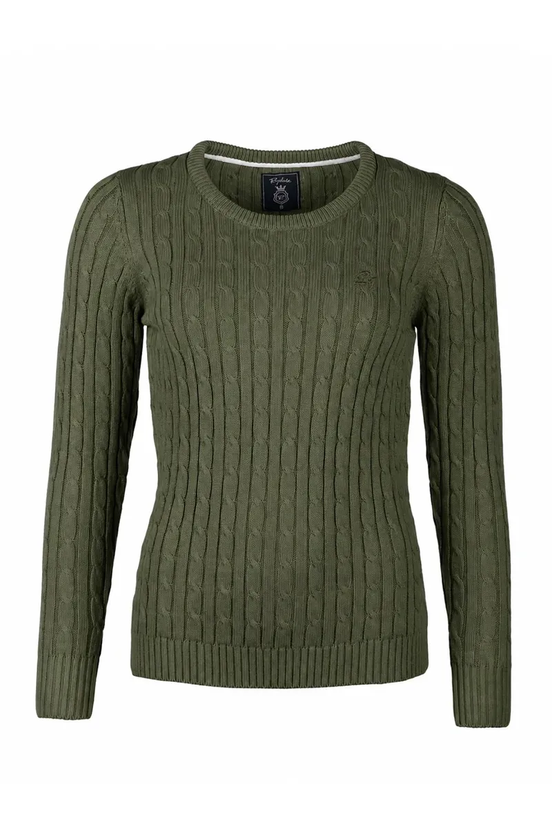 Rydale Emma Ladies Crew Neck Cable Knit Jumper - Khaki