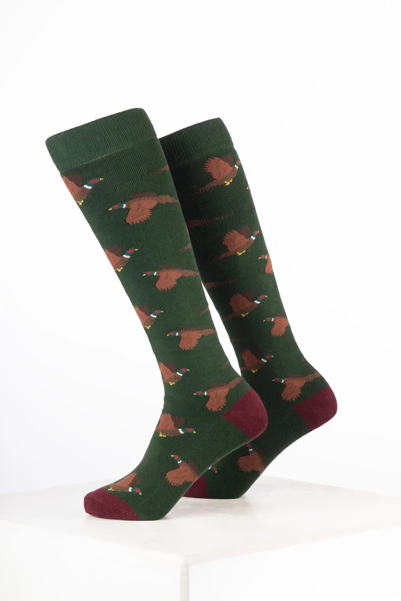 Rydale Kids Animal Welly Socks Pack of 10 - Flying Pheasant Dark Olive-1