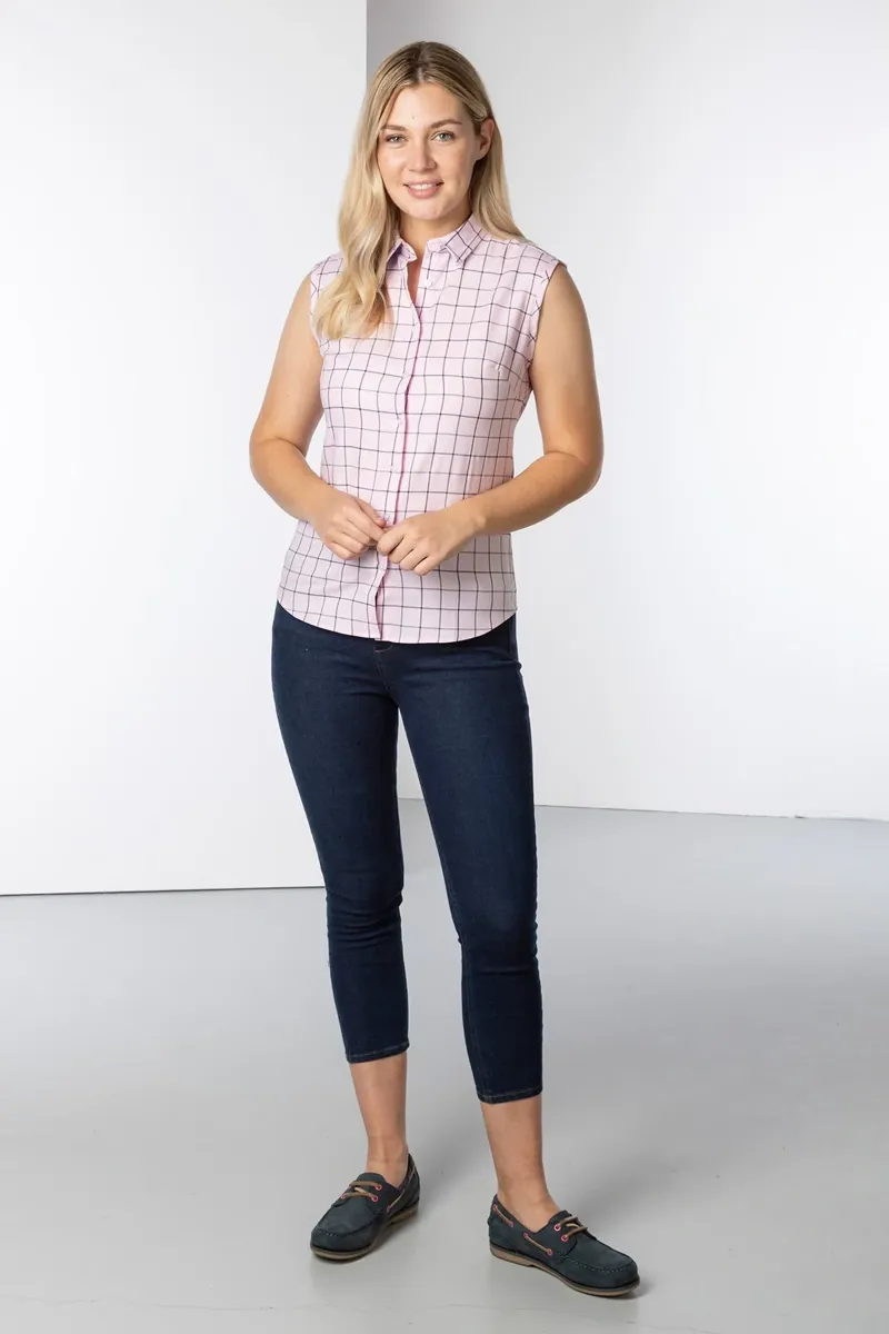 Rydale Ladies Kate Tweed Hannah Sleeveless Country Shirt - Pink-3