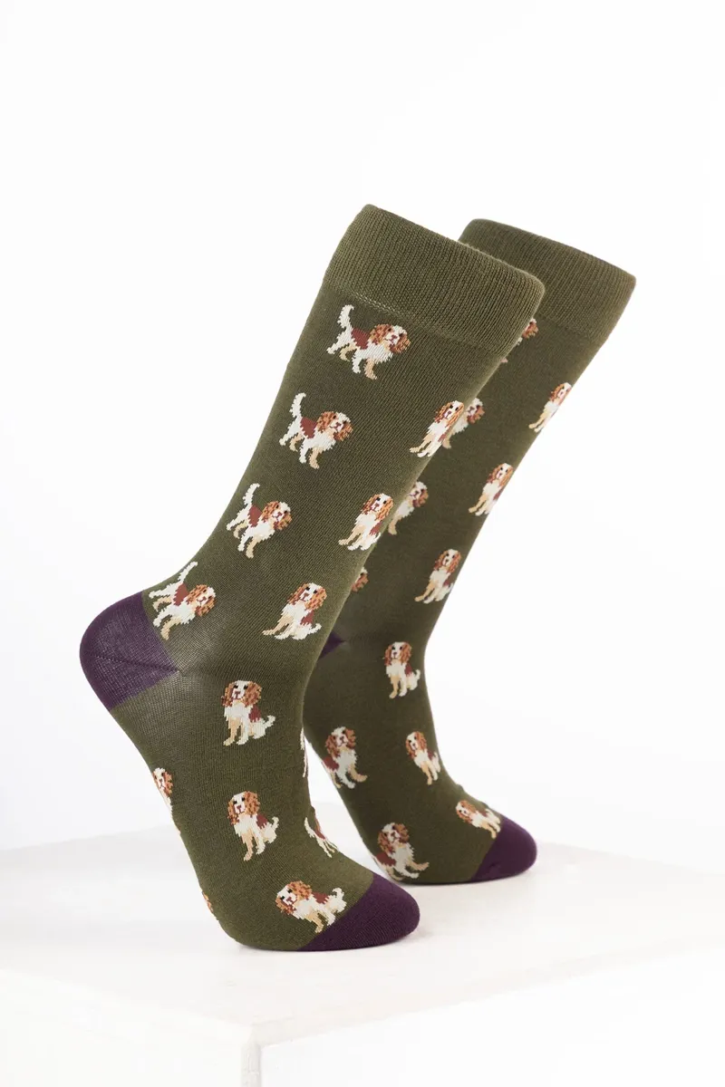 Rydale Women's Bamboo Rich Dog Ankle Socks Pack of 10 - Spaniel Dark Olive