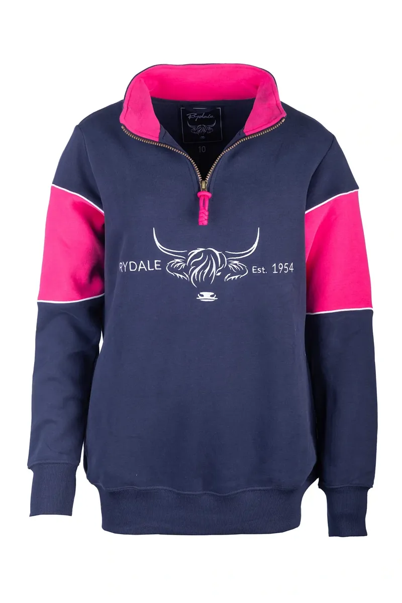 Rydale Ladies Byland Highland Cow Sweatshirt - Navy/Bonbon