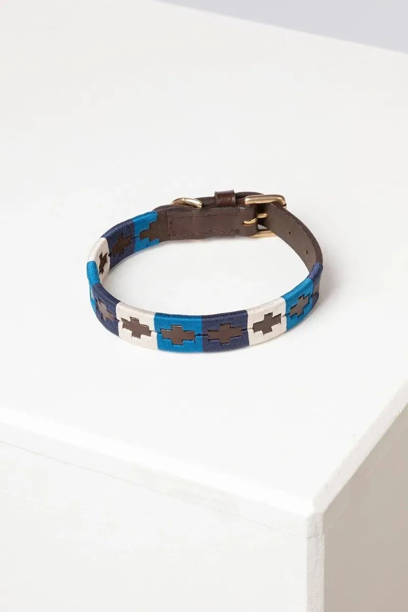 Rydale Polo Belt Dog Collar - Blue/White/Navy-1