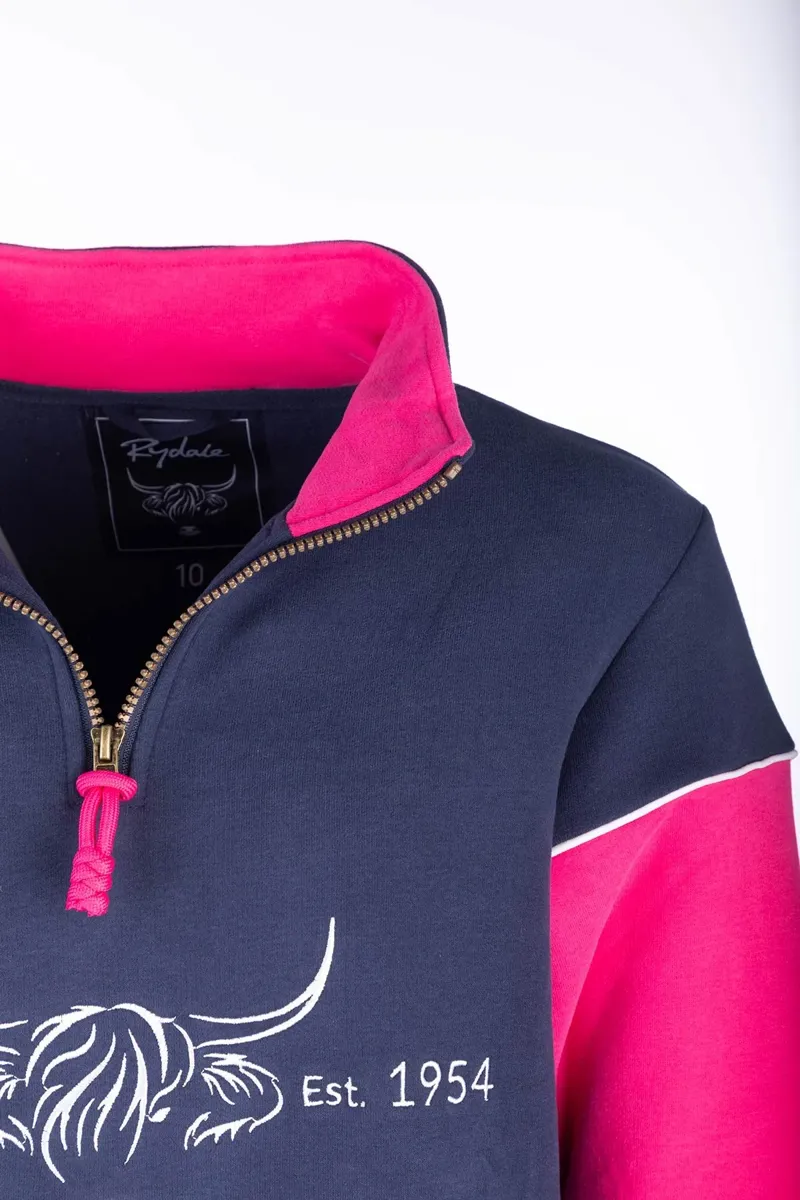 Rydale Ladies Byland Highland Cow Sweatshirt - Navy/Bonbon-3