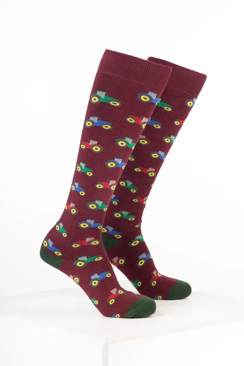 Rydale Men's Farm Welly Socks Pack of 10 - Tractor Wine