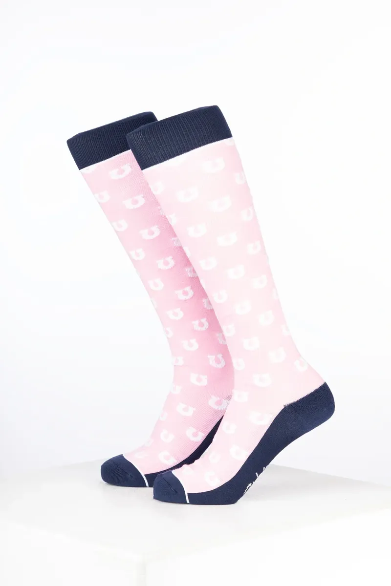 Rydale Womens Bamboo Rich Equestrian Print Riding Socks Pack of Ten - Horseshoe Soft Pink-1