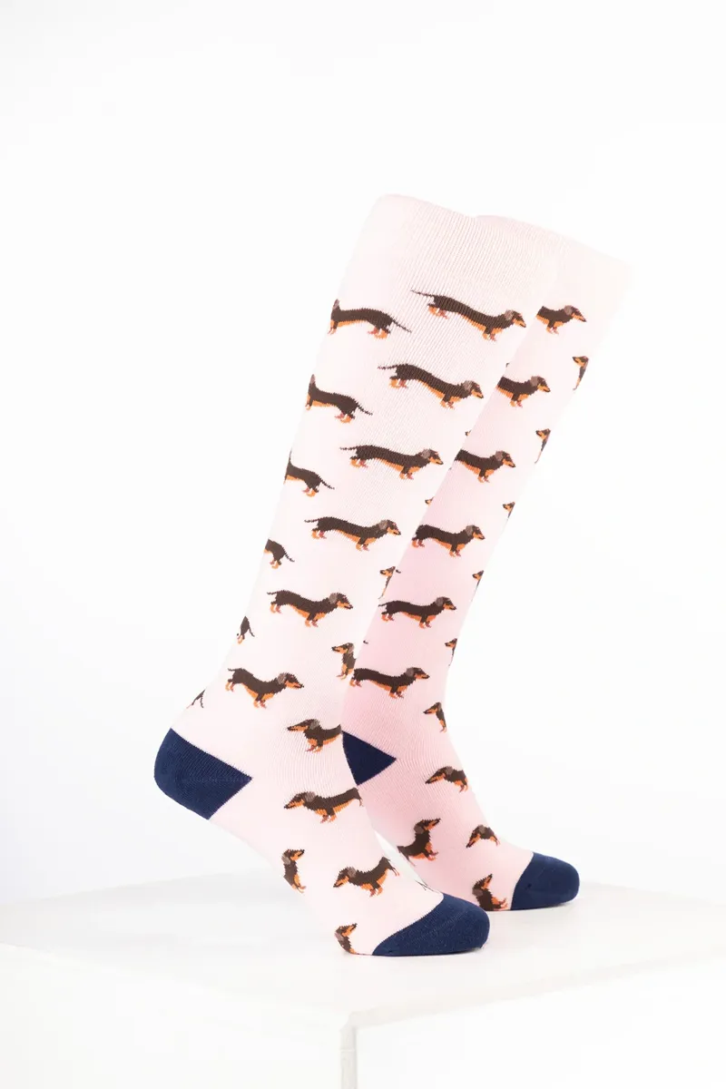 Rydale Kids Animal Welly Socks Pack of 10 - Dachshund Soft Pink