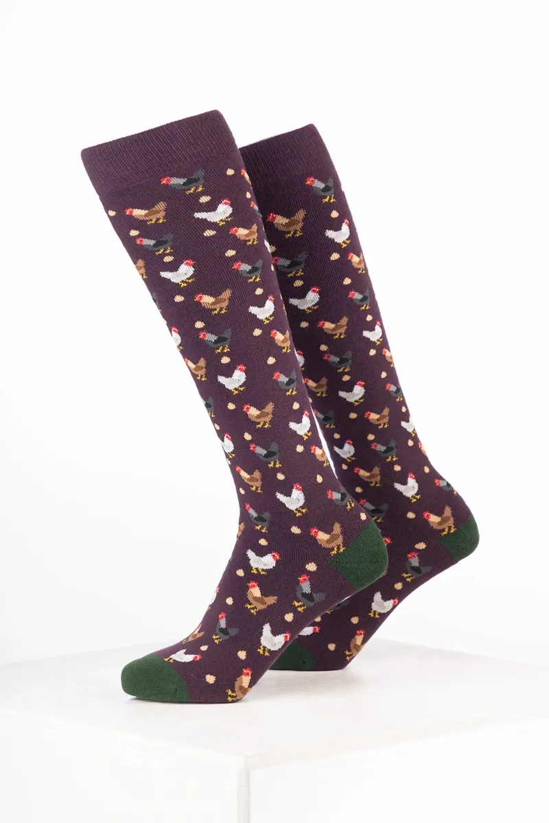 Rydale Women's Bird Welly Socks Pack of 10 -  Chicken Dark Berry-1