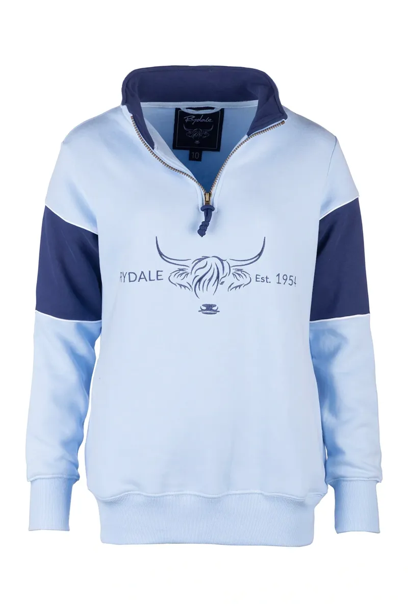 Rydale Ladies Byland Highland Cow Sweatshirt - Soft Blue/Denim