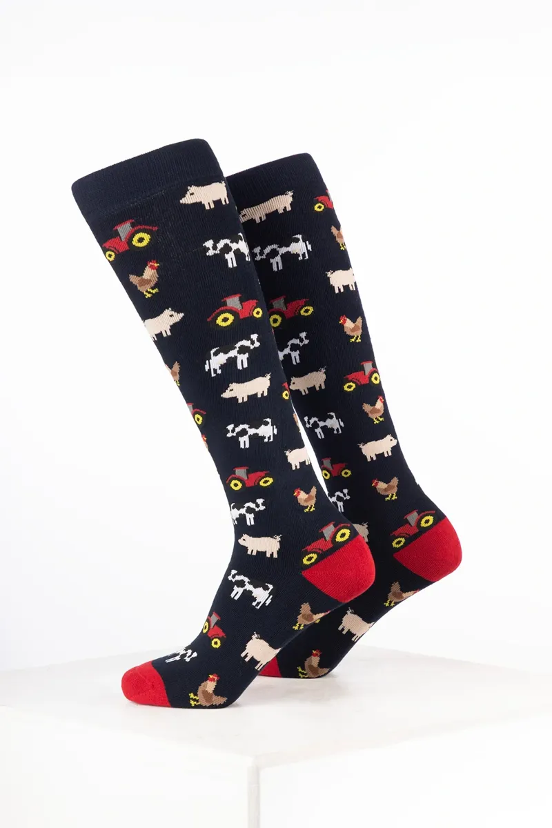 Rydale Kids Animal Welly Socks Pack of 10 - Farm Yard Navy-1