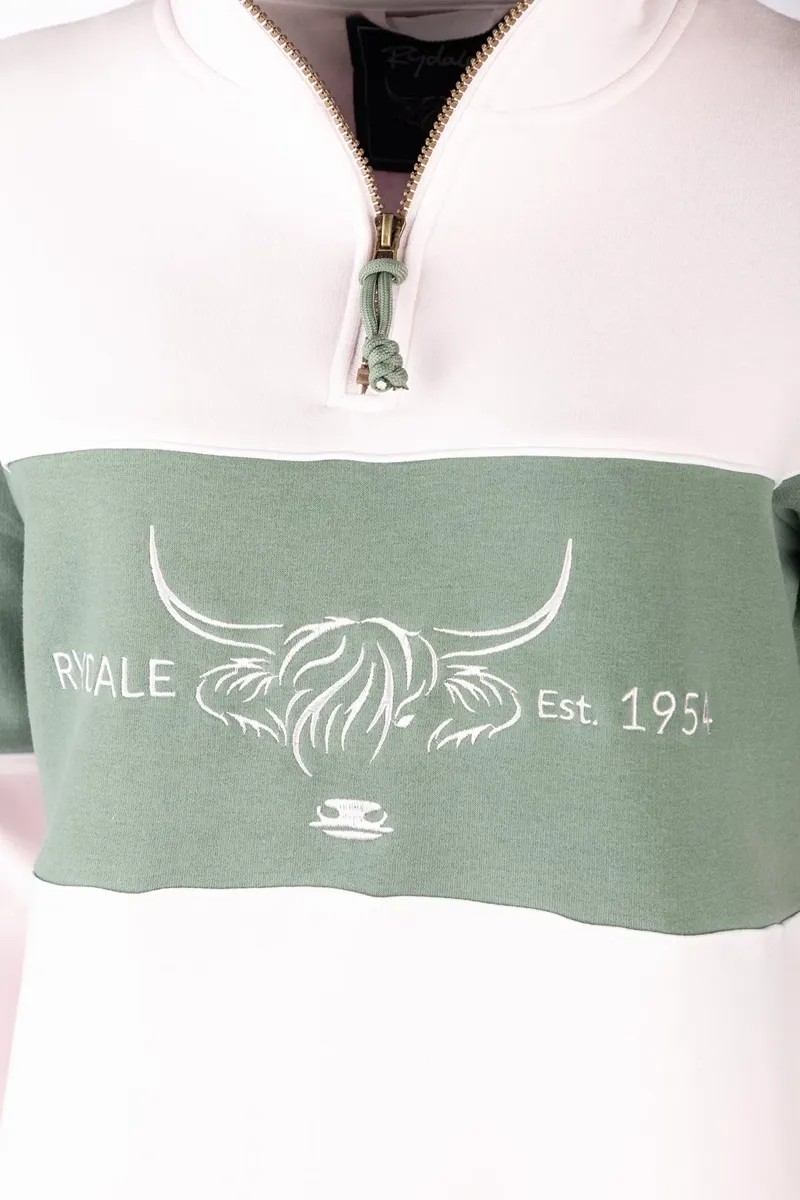 Rydale Ladies Byland Highland Cow Sweatshirt - Pale Pink/Thyme/Pale Pink-2