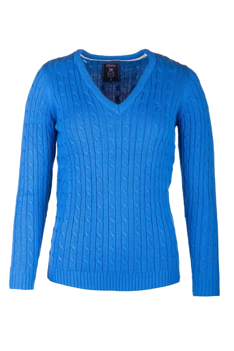 Rydale Ladies Emma V Neck Cable Knit Jumper - Colbalt
