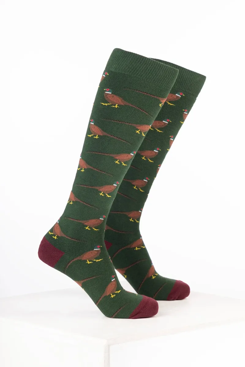 Rydale Men's Bird Welly Socks Pack of 10 - Walking Pheasant Dark Olive