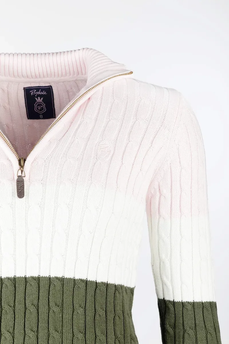 Rydale Ladies Bramham Striped Quarter Zip Jumper - Khaki-3