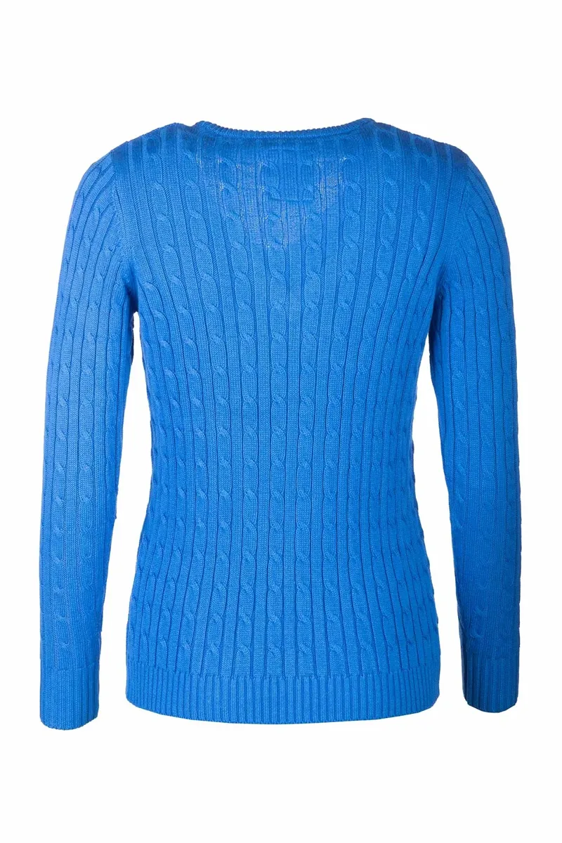 Rydale Ladies Emma V Neck Cable Knit Jumper - Colbalt-1
