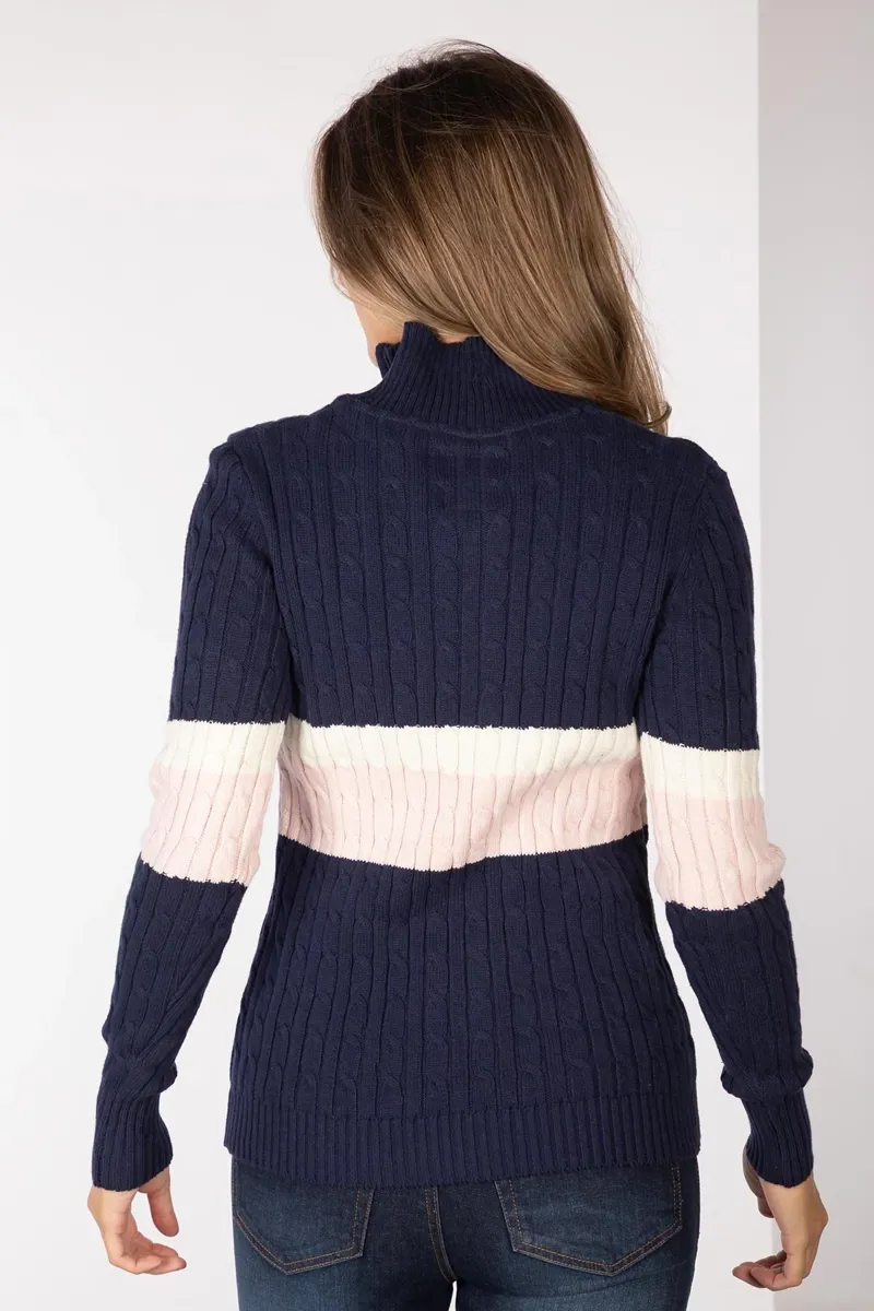 Rydale Ladies Bramham Striped Quarter Zip Jumper - Navy-3