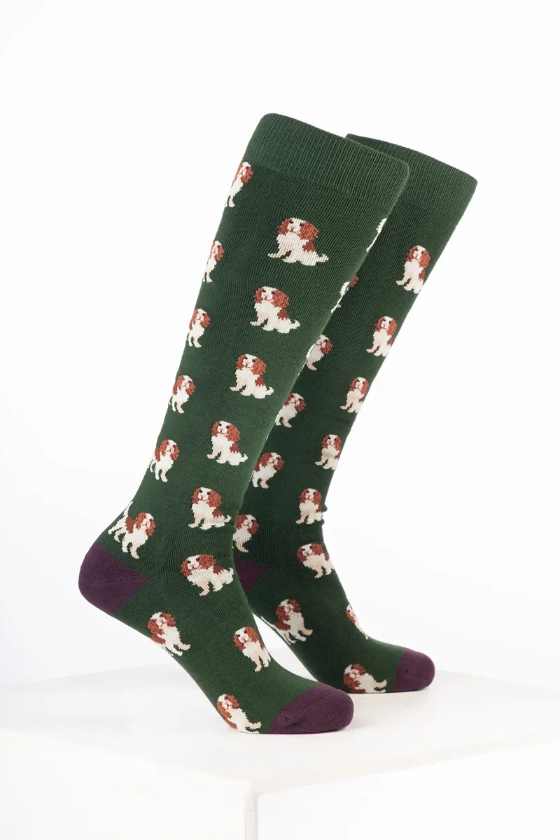 Rydale Women's Dog Welly Socks Pack of 10 - Spaniel Dark Olive