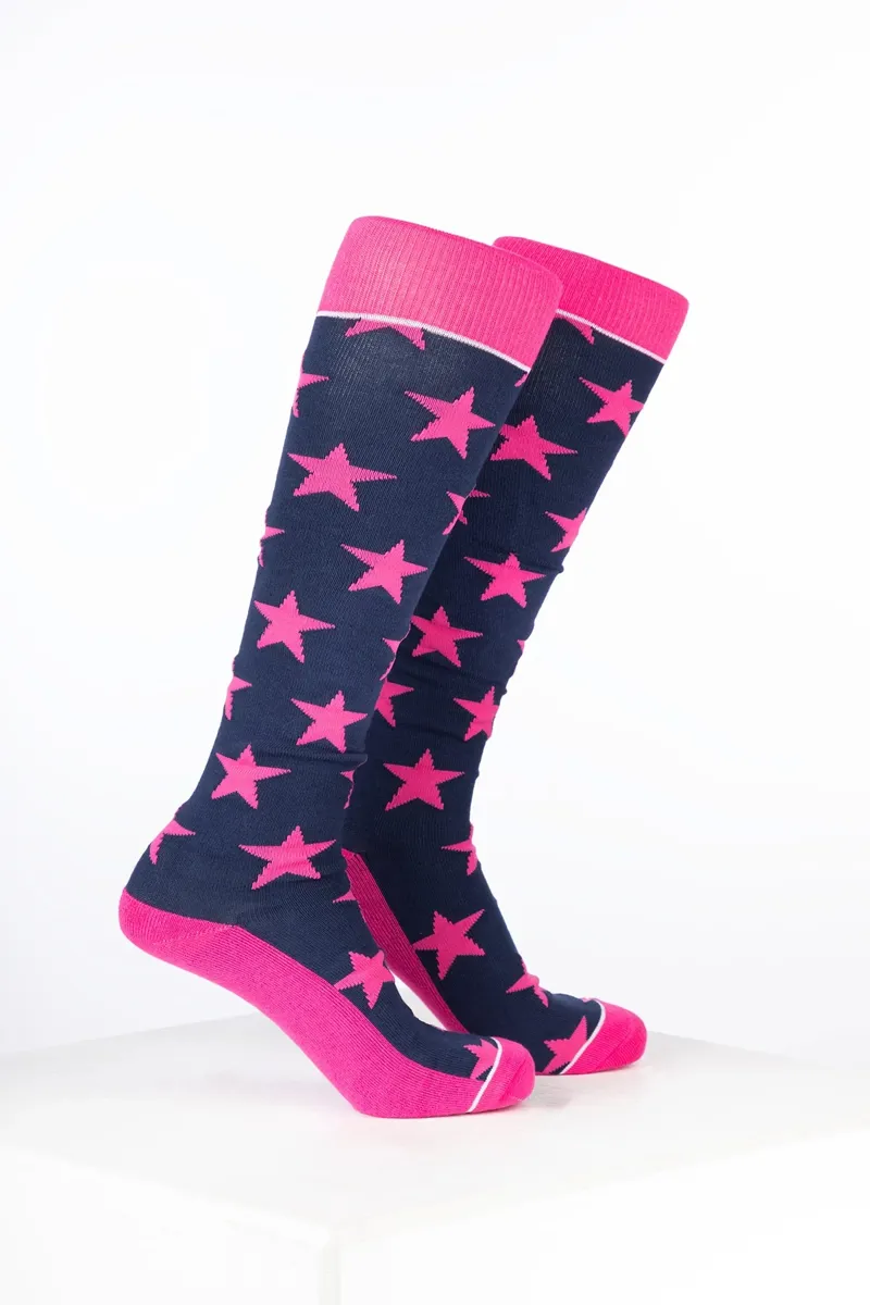 Rydale Womens Bamboo Rich Star Riding Socks Pack of Ten - Star Navy/Bonbon