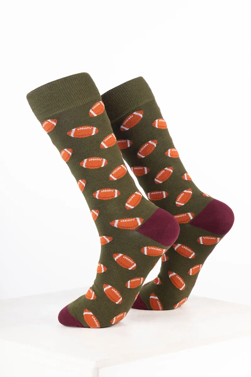 Rydale Mens Bamboo Rich Sports Print Ankle Socks Pack of 10 - Rugby Dark Olive-1