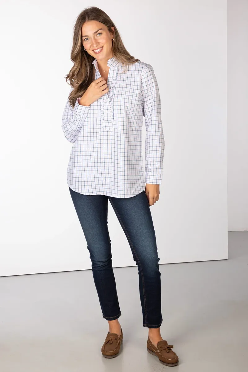 Rydale Ladies Ellie Hannah Overhead Ruffled Shirt - Ellie Blue-5