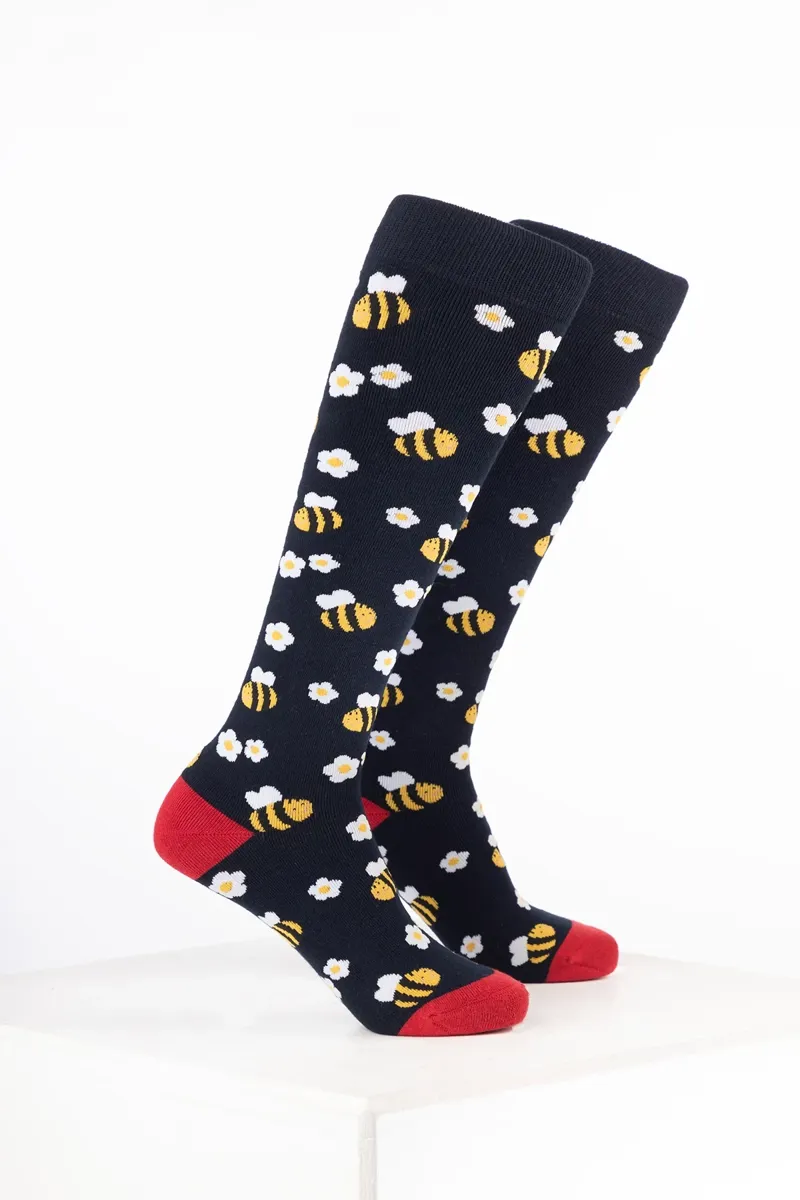 Rydale Kids Animal Welly Socks Pack of 10 - Bumble Bee Navy