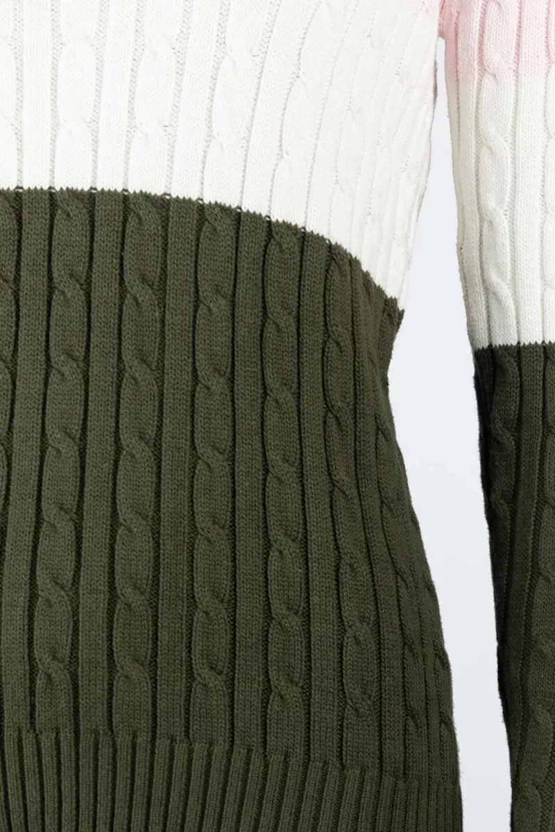 Rydale Ladies Bramham Striped Quarter Zip Jumper - Khaki-2