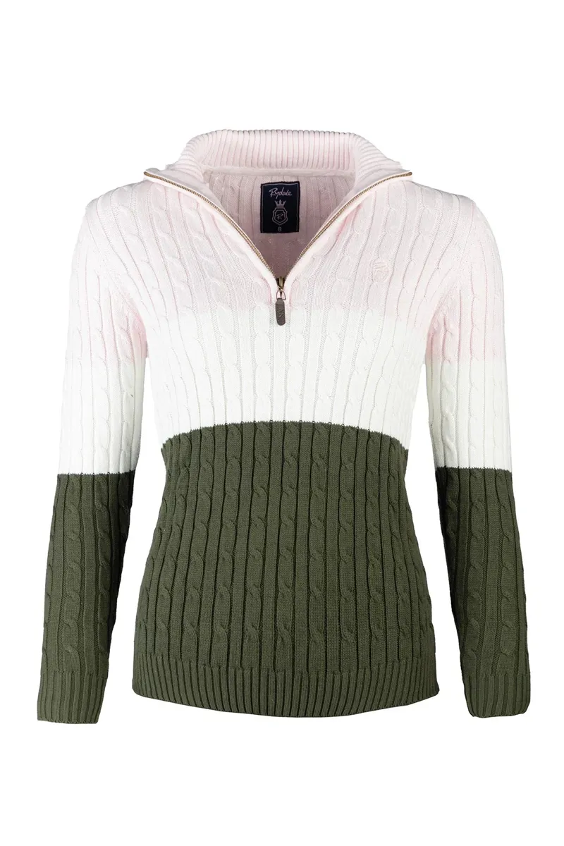 Rydale Ladies Bramham Striped Quarter Zip Jumper - Khaki
