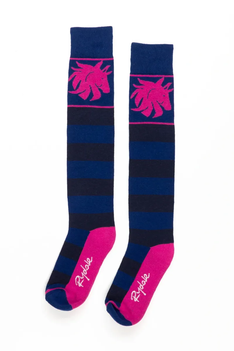 Rydale Ladies Broadstripe Knee Length Riding Socks - Denim