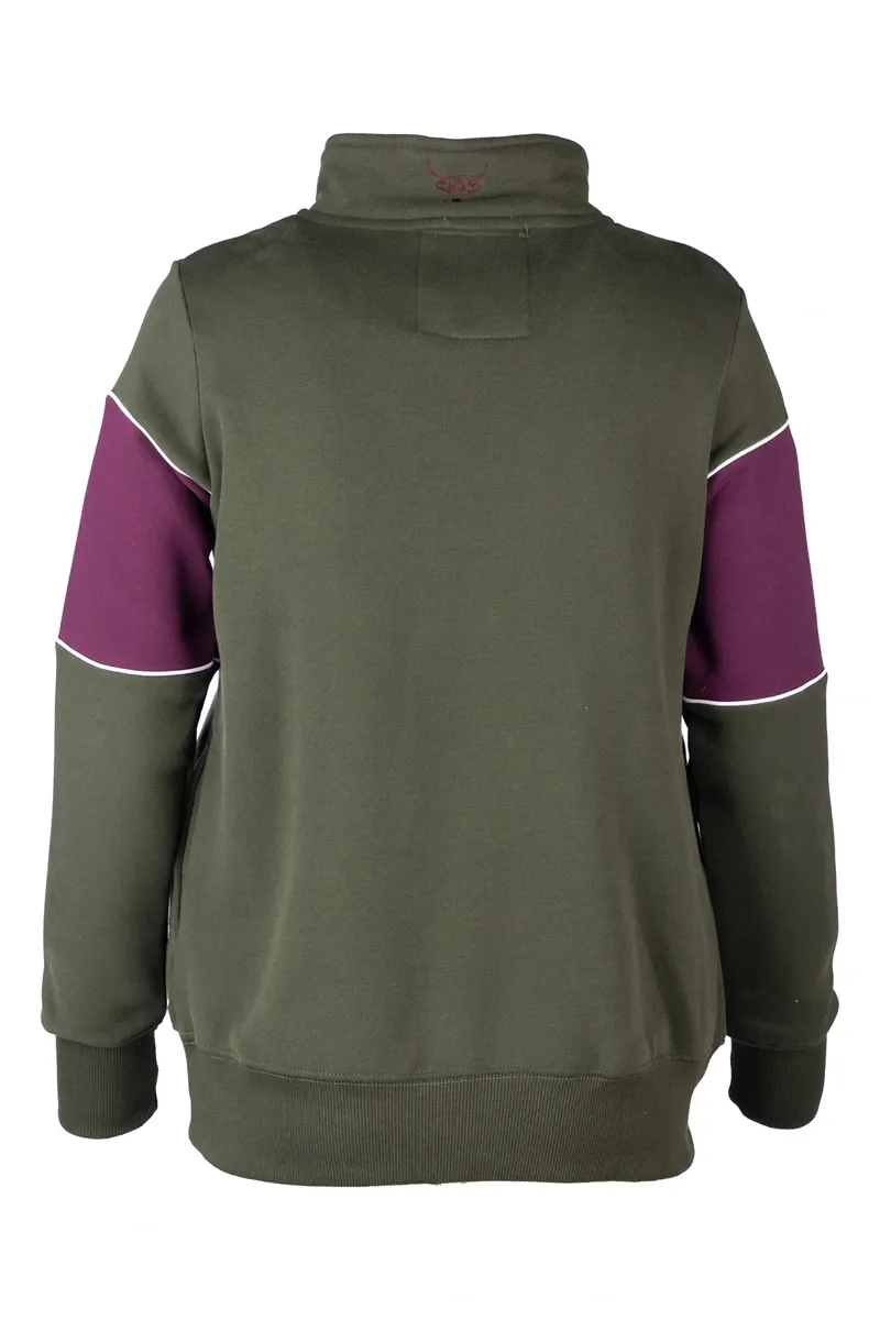 Rydale Ladies Byland Highland Cow Sweatshirt - Olive/Berry-1