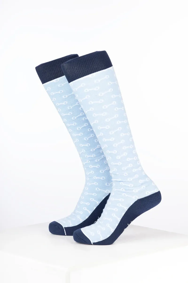 Rydale Womens Bamboo Rich Equestrian Print Riding Socks Pack of Ten - Snaffle Soft Blue-1