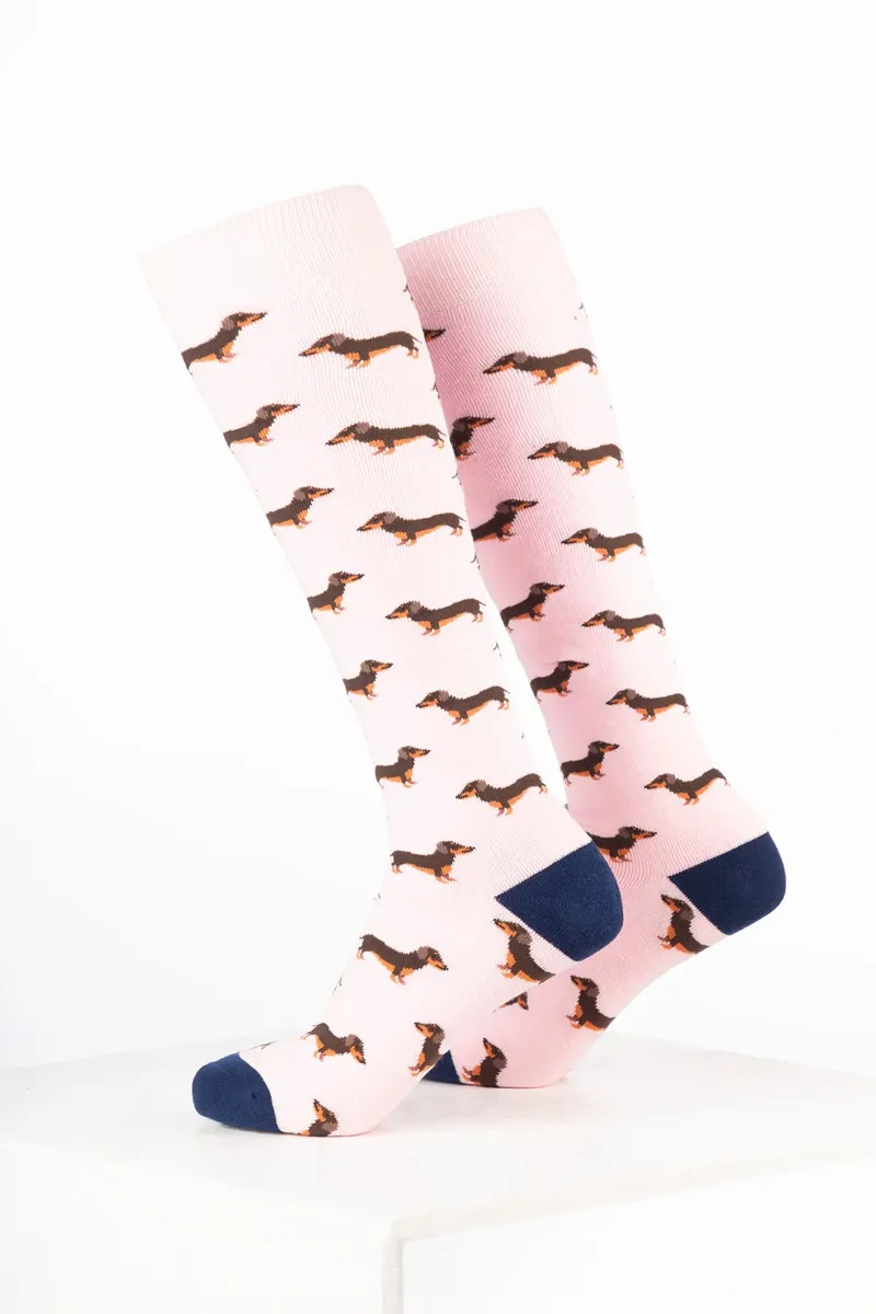 Rydale Women's Dog Welly Socks Pack of 10 - Dachshund Soft Pink-1