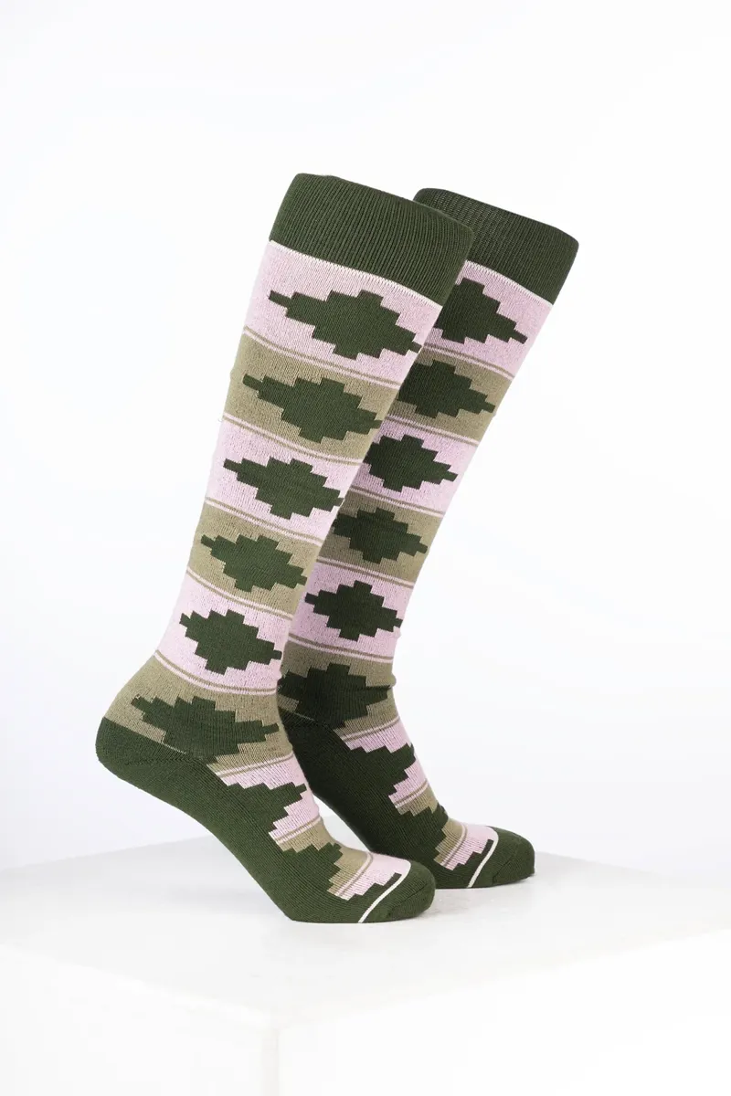 Rydale Womens Bamboo Rich Polo Belt Riding Socks Pack of Ten - Polo Light Olive/Soft Pink/Dark Olive