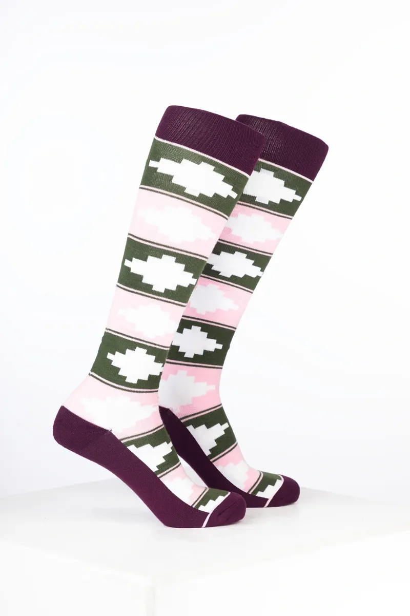 Rydale Womens Bamboo Rich Polo Belt Riding Socks Pack of Ten - Polo Dark Olive/Soft Pink/White