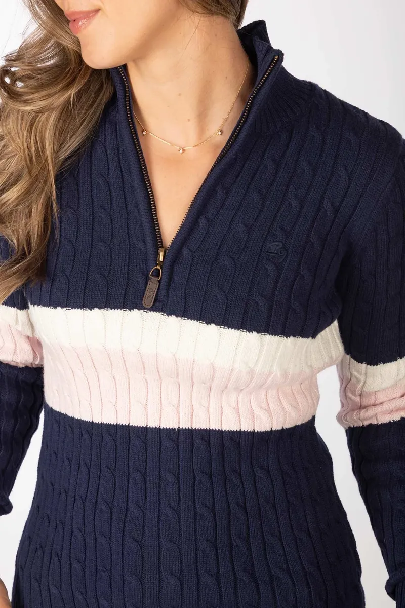 Rydale Ladies Bramham Striped Quarter Zip Jumper - Navy-6